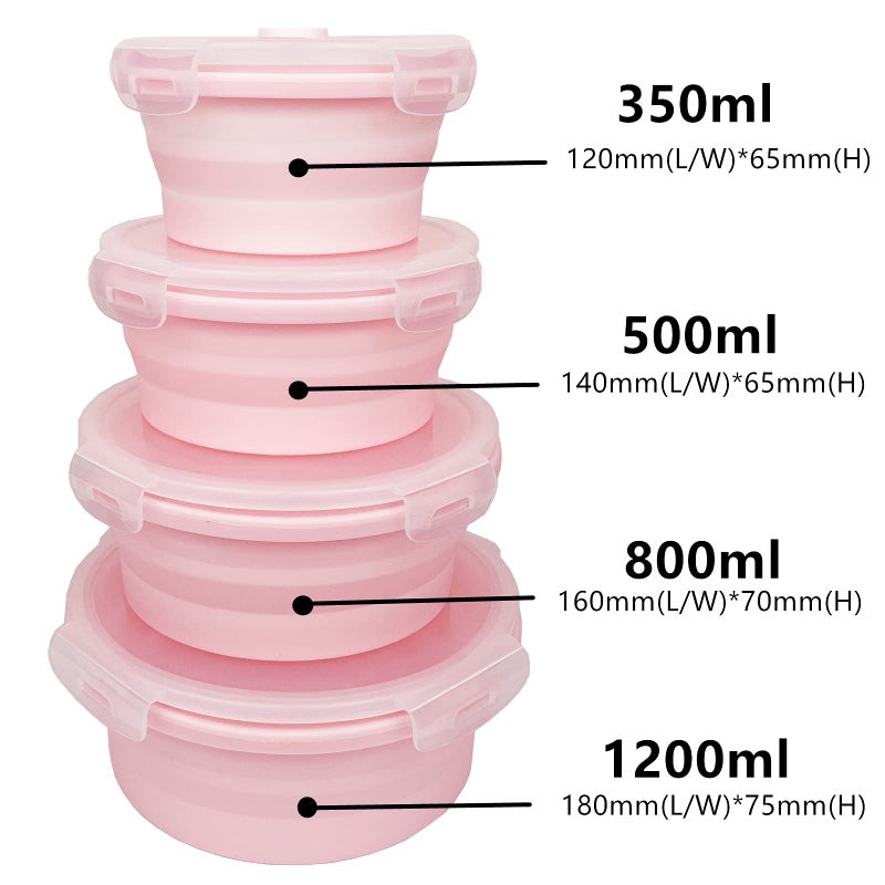 CARTINTS Silicone Collapsible Food Storage Containers-Prep/Storage Bowls with Lids â€“ Set of 4 Round Silicone Lunch Containers â€“ Microwave and Freezer Food Containers(pink) - Image 3